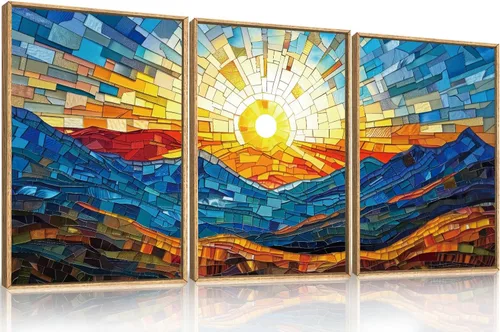 Vista 65 de Celestdeco Juego de arte de pared en lienzo abstracto y neutro grande con marco naranja, moderno y minimalista para pared, diseño geométrico bohemio