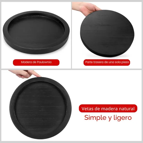Vista 6 de Bandeja decorativa redonda para mesa de café, mesa de comedor, encimera, pequeñas bandejas de servir de madera, decoración de cocina de granja