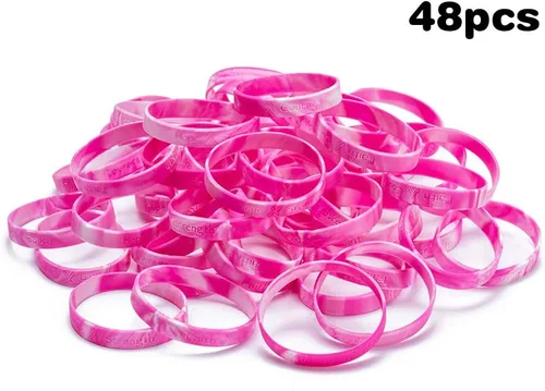 Vista 2 de Omgouue 48 unids pulseras de concienciación sobre el cáncer de mama cinta rosa camuflaje silicona ganar para fiesta rosa suministros favores