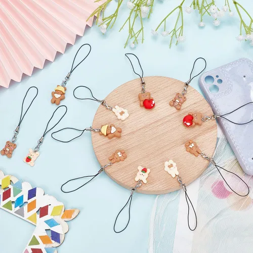 Vista 3 de 12pcs Cute Bear & Bunny Phone Charms, 6 estilos: osos y conejos, correas de teléfono móvil y accesorios decorativos