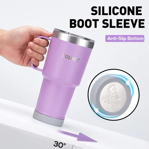 Vista 5 de TOURIT Vaso aislado de 30 onzas con asa y pajilla, tapa MagSlider reutilizable 3 en 1. Doble pared a prueba de sudor, libre de BPA para mantener