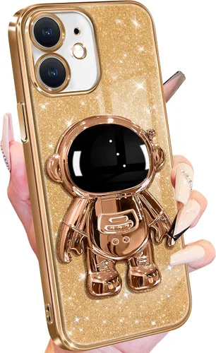 Vista 23 de Buleens Funda para iPhone 11 Pro Max Astronauta, Fundas Transparentes para iPhone 11 ProMax con Papel con Purpurina y Soporte de Astronauta, Mujeres