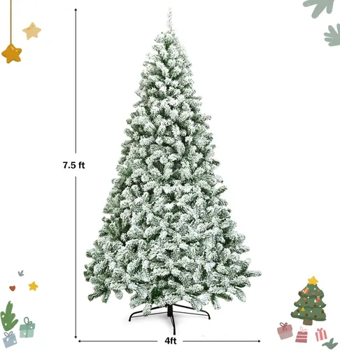 Vista 3 de GOFLAME Árbol de Navidad con bisagras flocadas de nieve de 7.5 pies, pino clásico realista con soporte plegable y flexible, hojas gruesas de PVC