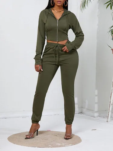 Vista 6 de Nimsruc Conjunto deportivo de 2 piezas para mujer, casual, de manga larga, con cremallera, sudadera con capucha a juego
