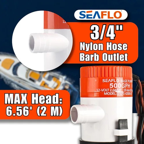 Vista 7 de SEAFLO Bomba de Sentina Serie 01 500 GPH – 12V, Salida de 3/4", Bomba Sumergible Marina con Protección Antibloqueo de Aire, Certificado CE y RoHS