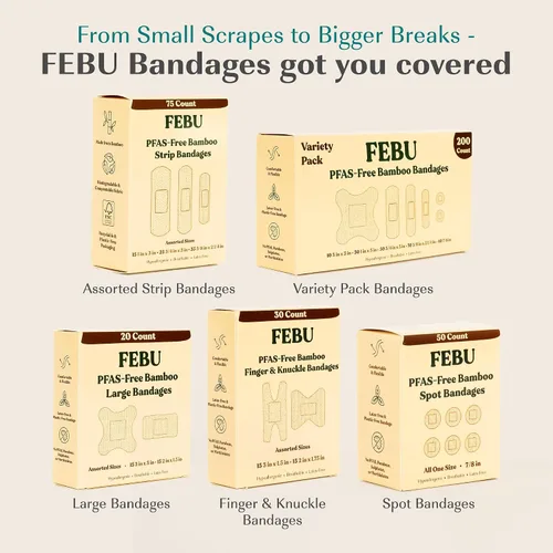 Vista 9 de FEBU Vendajes de bambú sin PFAS, 30 unidades para nudillos y dedos Apósito de tela flexible, respetuoso del medio ambiente, totalmente