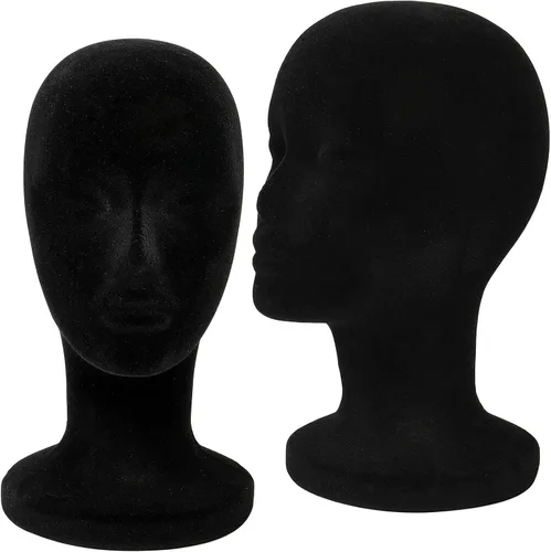 Vista 6 de Foraineam Paquete de 2 cabezas de maniquí de espuma negra, cabezas de espuma de maniquí femenino de 12 pulgadas, soporte para peluca, sombreros