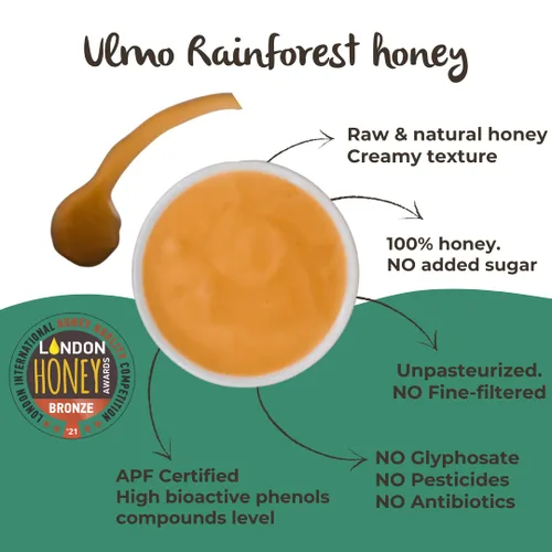 Vista 2 de Miel cruda Ulmo Rainforest de TERRA ANDES PLUS APF 150+ Pure Honey, 8.8 onzas