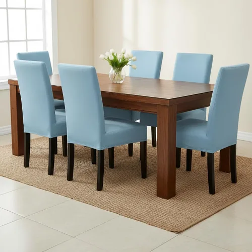 Vista 5 de 4 piezas de funda protectora con tejido elástico (elastano) lavable para silla de comedor, funda para asiento para todas las estaciones