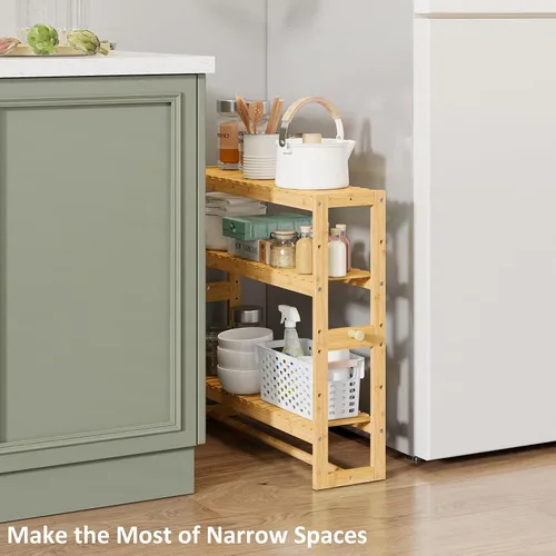 Vista 9 de RRX - Estante organizador de almacenamiento para baño, estante ajustable de 3 niveles, color beige Organizador de bambú para almacenamiento sobre