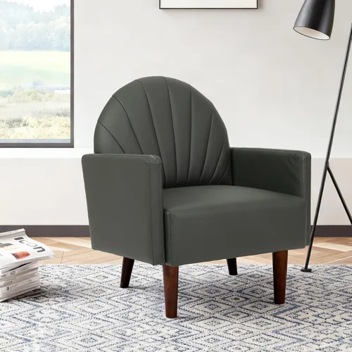 Vista 4 de Moderno sofá individual tapizado, sillón de piel sintética, silla de tocador con respaldo de carcasa con cojín de espuma de alta resistencia, silla