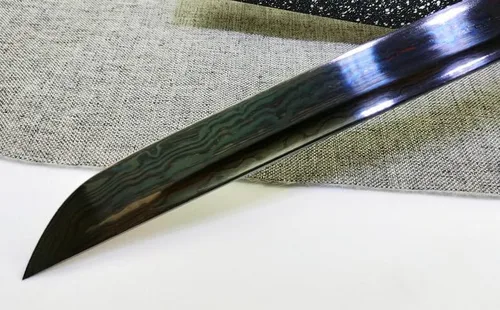 Vista 6 de Colección artesanal, Katana de acero plegable de Damasco con hoja negra, espada samurai japonesa hecha a mano, espiga completa