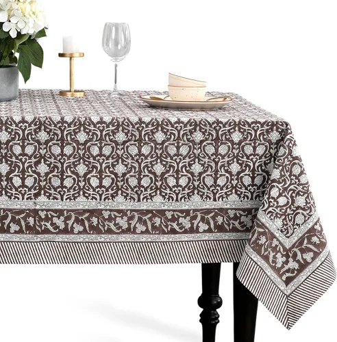 Vista 25 de CPC - Mantel cuadrado 100% algodón, 60 x 60 pulgadas, estampado de bloques indios, mantel para bodas, primavera/verano, barbacoa, verde ágata Verde