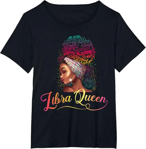 Vista 8 de Libra Queen Afro - Camiseta de cumpleaños para mujer de septiembre de octubre, melanina, Negro, S