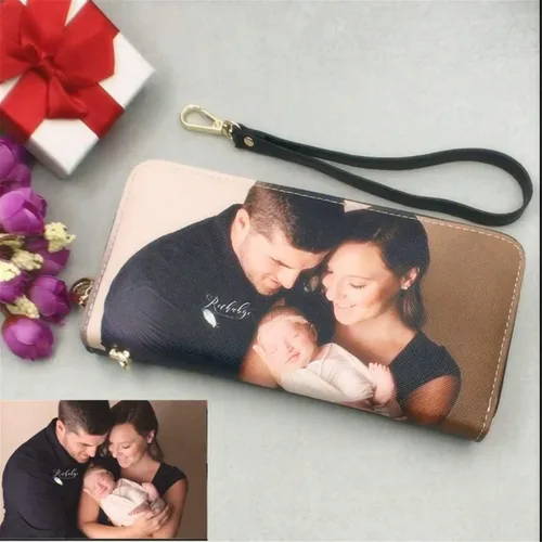 Vista 3 de Personality - Cartera de cuero para mujer, bolso de mano, tarjeteros, billeteras personalizadas, fotos, carteras para imprimir cualquier foto, Negro