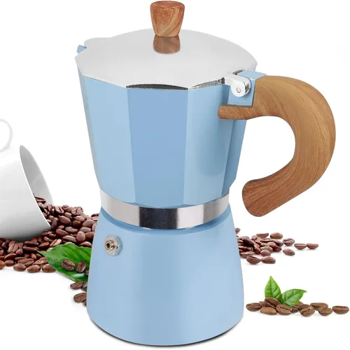 Vista 15 de Moka Pot - Cafetera italiana de aluminio de 15.2 fl oz, cafetera para estufa, cafetera espresso Mocha Pot (negro, 3 tazas)