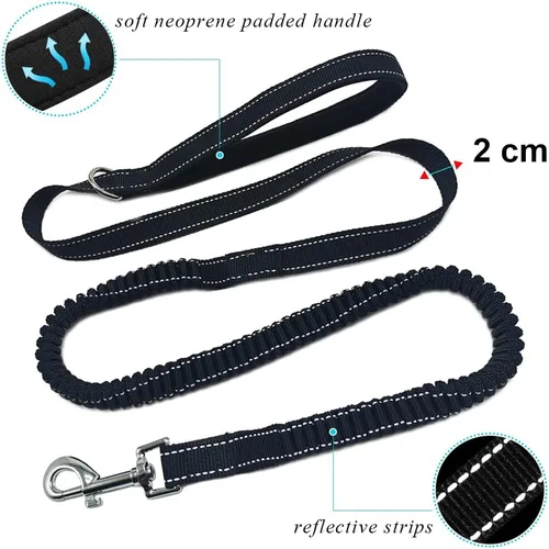 Vista 4 de Correa elástica reflectante de 5 a 7 pies, sin tirones para absorción de impactos, correa elástica de nailon para perros pequeños y medianos/gatos