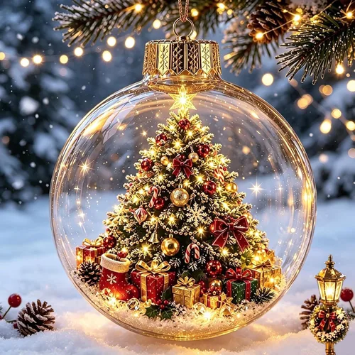 Vista 9 de Glowing Christmas Story Ornament – Resin Light Up Ball for Tree (A)