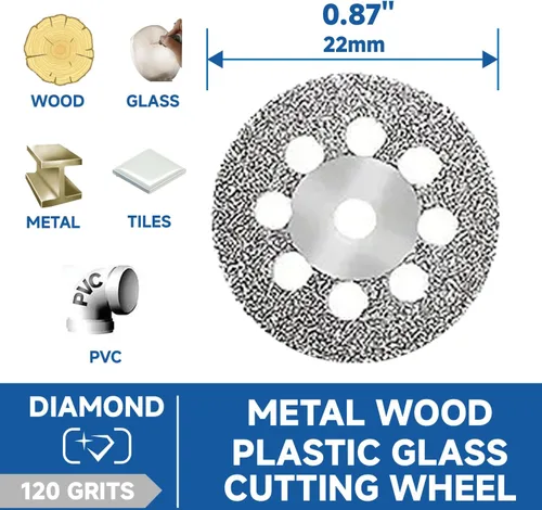Vista 2 de 10 unids diamante de corte de la rueda de corte discos recubiertos herramientas rotativas W/mandril 0.866 in para Dremel