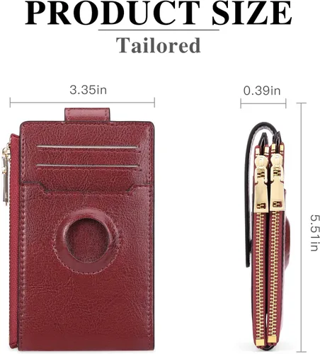 Vista 5 de FALAN MULE Billetera para AirTag para mujer con funda integrada para AirTag, AE-Borgoña, Billetera plegable con Airtag