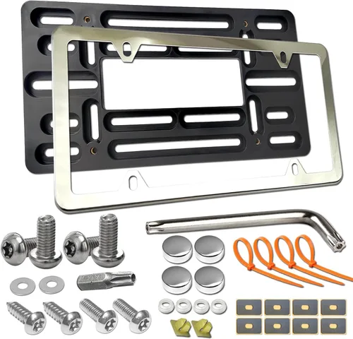 Vista 11 de Marco de soporte para matrícula trasera Aootf - Compatible con BMW Serie 1 a 6, soporte para etiqueta con tuercas de expansión enchufables y marco