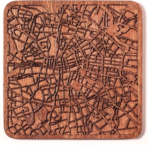 Vista 98 de Posavasos Amsterdam Map by O3 Design Studio, 1 pieza, posavasos de madera Sapele con mapa de la ciudad, hecho a mano, varias ciudades opcionales