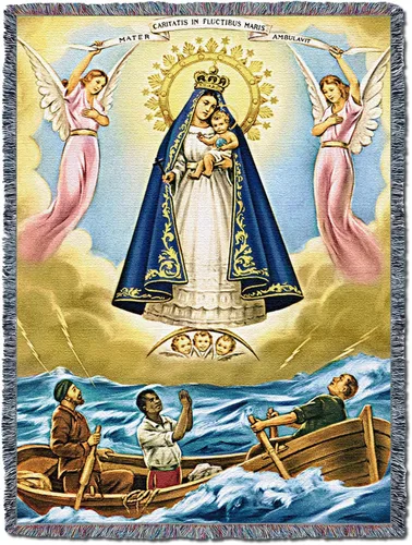 Vista 4 de Pure Country Weavers Nuestra Señora de la Caridad - Nuestra Señora de la Caridad del Cobre - Patrona de Cuba - Tapiz de regalo religioso católico