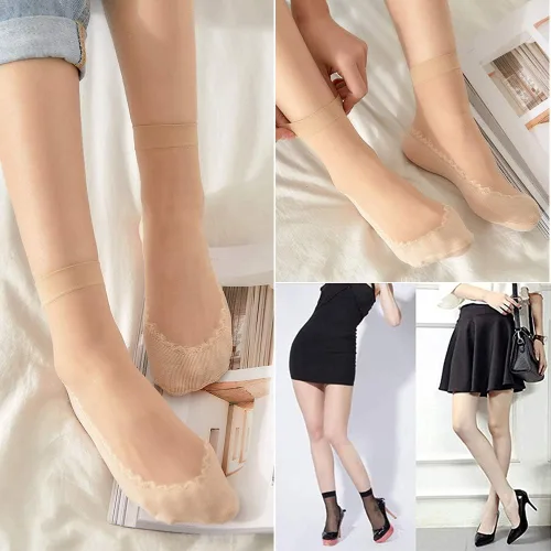 Vista 6 de Calcetines sedosos de nailon al tobillo 10 pares de medias de nailon de alta suavidad, medias sedosas, para mujeres, niñas, oficina, hogar