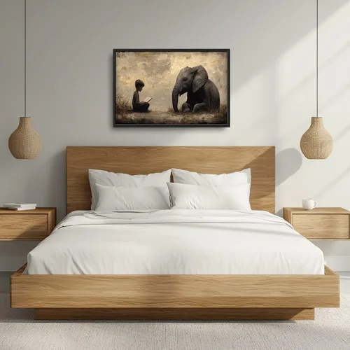 Vista 3 de Arte de pared grande de elefante Niño Leyendo Imágenes Decoración de Pared Animal Lienzo Elefante Estampado Pintura Obra de Arte Moderna Decoración