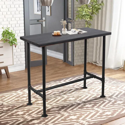 Vista 9 de Mesa de barra industrial de 41.3 pulgadas de altura, diseño de tubería vintage, mesa de bistró, mesa rústica de cocina, comedor, desayuno, Marrón