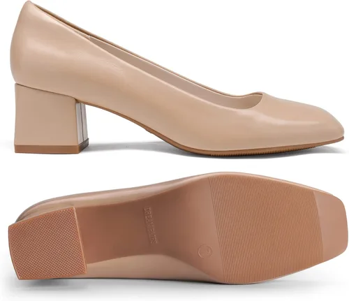 Vista 2 de DREAM PAIRS Tacones gruesos para mujer, tacón cuadrado cerrado, tacón bajo, zapatos de vestir, cómodos, para boda, fiesta, oficina, zapatos de tacón