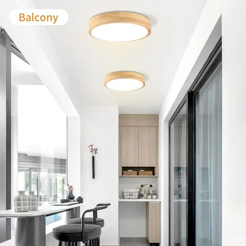 Vista 6 de Lámpara de Techo LED Empotrada: 12 Pulgadas 24W Luminaria de Dormitorio de Madera con Lámparas de Techo Redondas Modernas Planas Aéreas Minimalistas