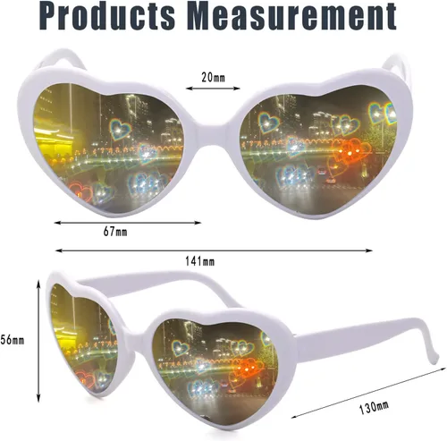 Vista 3 de Gafas de sol con efecto de corazón, lentes de difracción para festivales, fiestas, rave, accesorios de luz, gafas de corazón, protección UV400