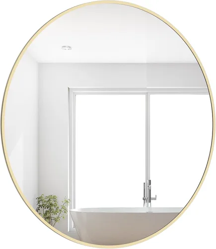 Vista 16 de WallBeyond Espejo redondo negro de madera de 24 pulgadas, espejo de pared circular para baño, espejo de pared redondo para decoración de pared