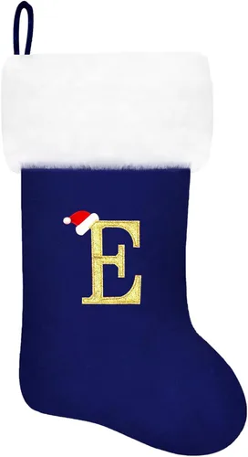 Vista 102 de Calcetines de Navidad bordados de 20 pulgadas con monograma, terciopelo negro con puño de felpa blanca supersuave, adornos clásicos para decoración