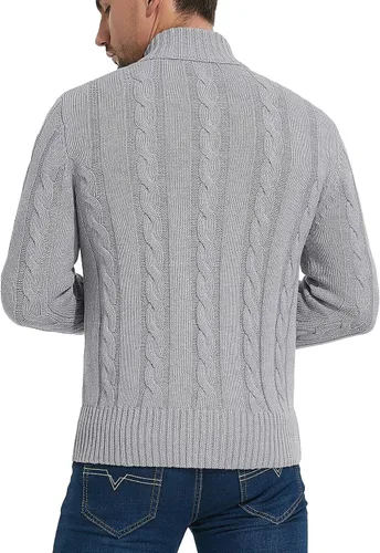Vista 5 de NITAGUT - Suéter de punto para hombre de manga larga con cuello de pie y botones