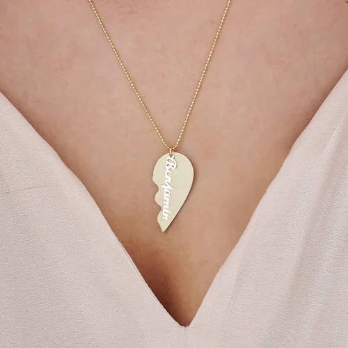 Vista 4 de MYKA - Collar de corazón roto unisex personalizado con dijes colgantes con nombre, para él, hombres o ella, joyería personalizada para parejas