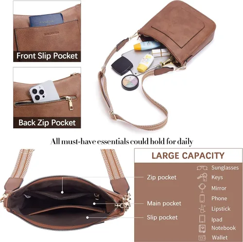 Vista 3 de BOSTANTEN Bolsas cruzadas de hombro para mujer, de piel vegana, a la moda, con correa de guitarra ajustable