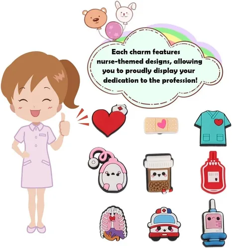 Vista 2 de Dijes decorativos para zapatos para enfermeras, bonitos accesorios para trabajadores de enfermería para niños y niñas, regalos para el personal