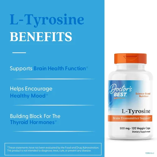Vista 3 de Doctors Best L Suplemento de tirosina para hombres y mujeres, cápsulas de L-tirosina de 500 mg, soporte cerebral para adultos, soporte