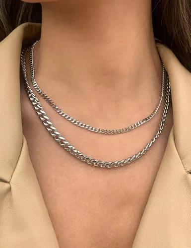 Vista 5 de Waitsoul Cadena cubana de plata de ley 925 con cierre de langosta de 780.394 in, plataoro sobre eslabones cubanos para hombres y mujeres, corte