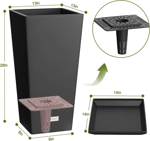 Vista 9 de Elevens Macetero para exteriores, macetas más grandes, para interiores, con forma de V, macetas altas de 27 pulgadas, color negro (paquete de 2)