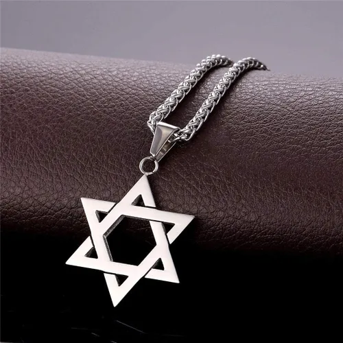 Vista 4 de JTTBIGV Collar con colgante hexagonal de estrella de David, de acero inoxidable, Israel, Magen, David, Jewish Jewelry para hombres y mujeres, cadena