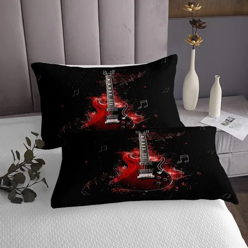 Vista 4 de Homewish Colcha de guitarra roja tamaño individual, juego de ropa de cama de música Hip Pop para decoración de habitación de niños y niñas, juego