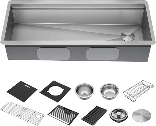 Vista 27 de DELTA FAUCET Delta Rivet 25 Pulgadas de Acero Inoxidable Negro Fregadero de Montaje Superior de Calibre 16 para Cocina con Tarja Única en Acabado