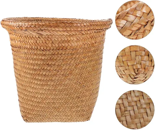 Vista 9 de Diseño de papelera tejida con paja para el hogar, uso versátil, sala de estar, dormitorio, cocina, 1 ud