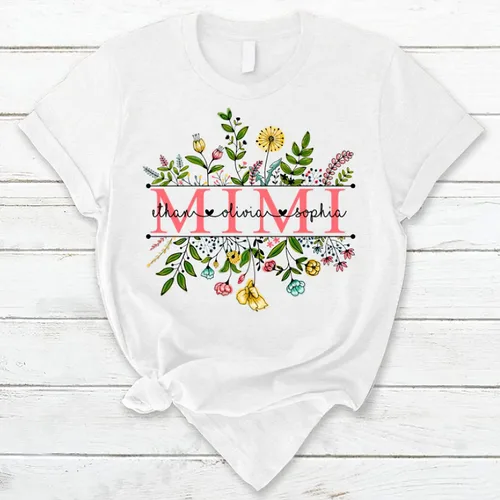 Vista 3 de Custom Mom Mimi and Grandkids Wildflowers Shirt, Customize Grandma Gifts, Gifts for Grandma Nana Gigi Oma Mamaw Yaya