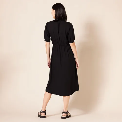 Vista 3 de Tienda Essentials - Vestido por debajo de la rodilla de media manga para mujer, estilo acampanado, ajuste holgado, ceñido en la cintura