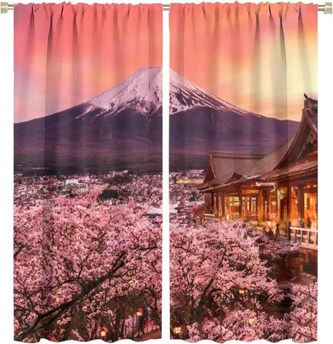 Vista 21 de Cortinas opacas con diseño floral de galaxia azul abstracta para dormitorio, cortinas de ventana de teñido anudado con diseño de flor de cerezo