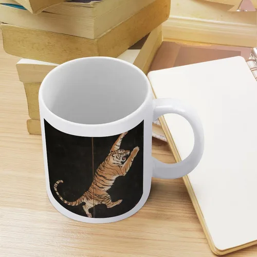 Vista 7 de Tazas de café de tigre feroz a rayas asiáticas vintage de cerámica abstracta vida silvestre Asia naturaleza selva taza papá regalos de cumpleaños